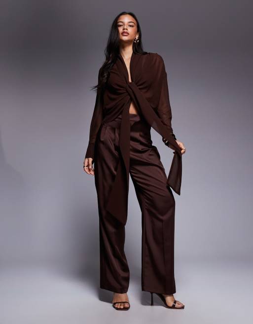 ASOS X THE SOURCED COLLECTION shirt with tie detail in brown, 2 of 4