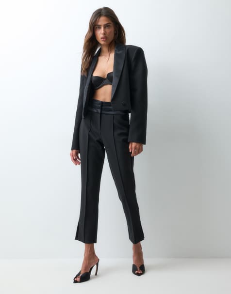 ASOS X THE SOURCED COLLECTION smala smokingbyxor med sain midja i svart - view 1