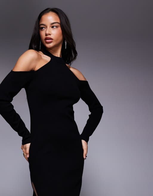 ASOS X THE SOURCED COLLECTION – Strickkleid in Schwarz mit transparentem Einsatz, 2 von 4