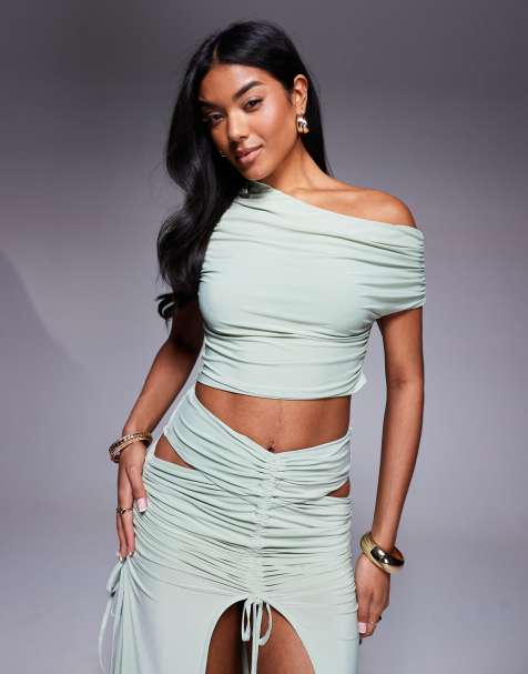 ASOS x THE SOURCED COLLECTION - Top à épaules dénudées drapé - Sauge - view 1
