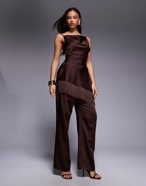 ASOS X THE SOURCED COLLECTION - Top marrone con spalline sottili e frange - view 1