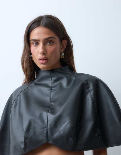 ASOS X THE SOURCED COLLECTION top typu cape czarny z imitacji skóry, 3 z 5