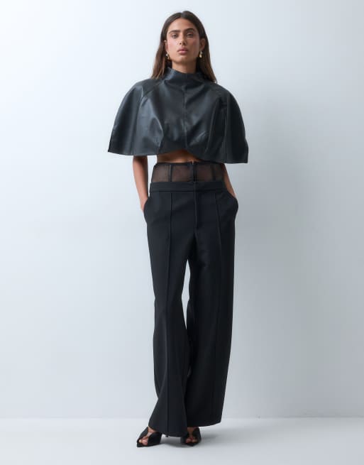 ASOS X THE SOURCED COLLECTION top typu cape czarny z imitacji skóry, 5 z 5