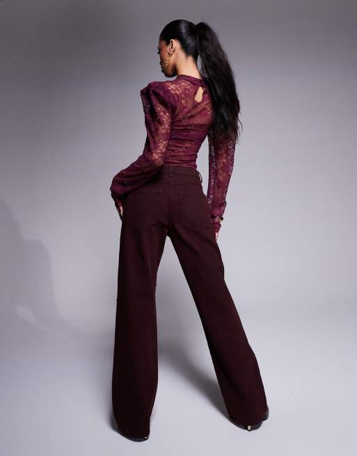 ASOS x THE SOURCED COLLECTION – Vinröda, baggy jeans med spets och revor, 2 av 5