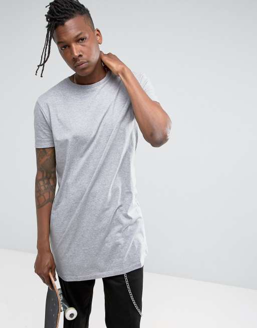 ASOS - Zeer lang ruimvallend T-shirt in gemêleerd grijs