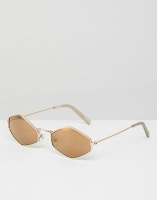 ASOS - Zeshoekige zonnebril in bruin-Goud