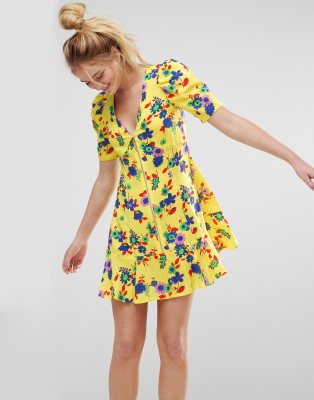 yellow floral tea dress