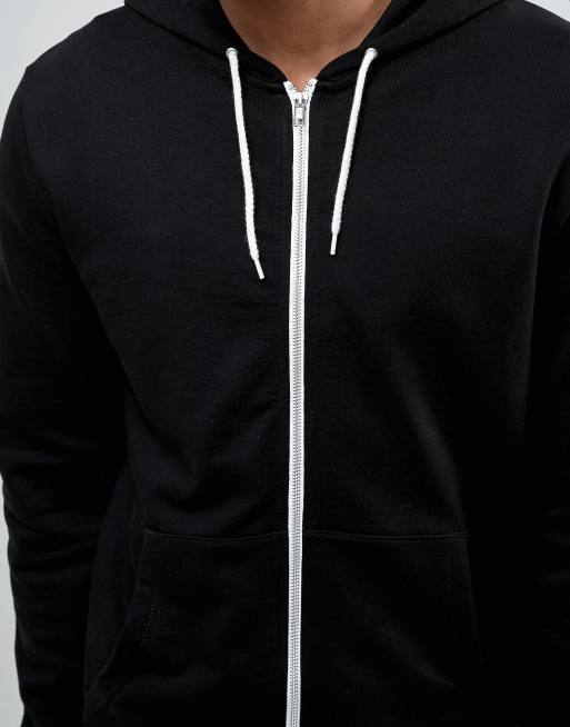 Black zip discount hoodie white strings