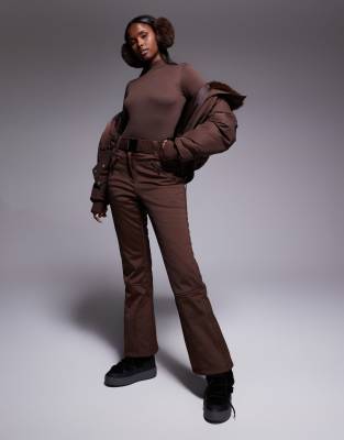 ASOS 4505 - Pantalon de ski droit en tissu déperlant avec ceinture - Café-Brown 36