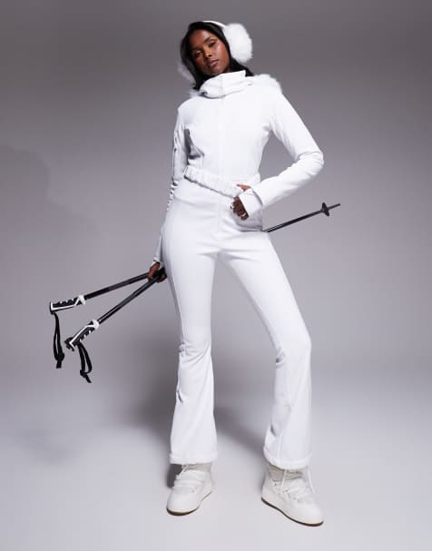 ASOS 4505 Ski - Combinaison de ski évasée en tissu softshell avec ceinture et capuche en fausse fourrure - Blanc - view 1