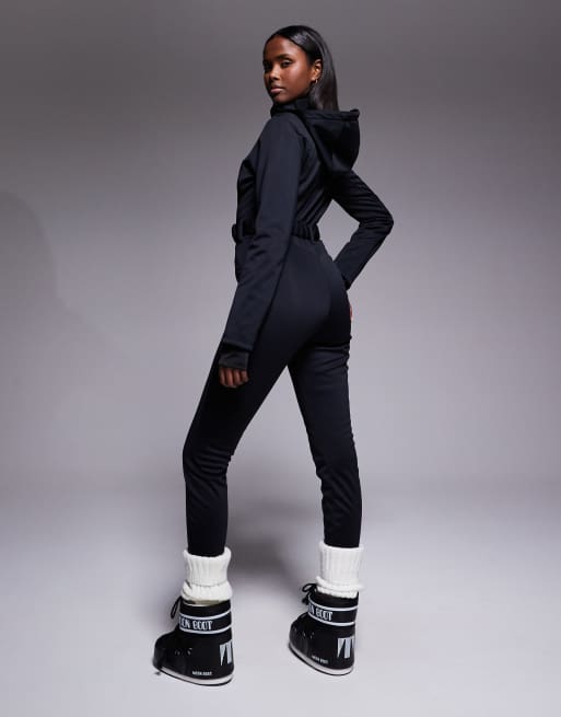 ASOS 4505 Ski - Combinaison de ski près du corps en tissu déperlant avec ceinture et capuche en fausse fourrure - Noir, 2 de 4