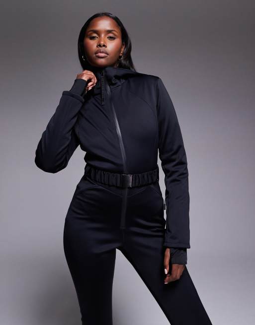 ASOS 4505 Ski - Combinaison de ski près du corps en tissu déperlant avec ceinture et capuche en fausse fourrure - Noir, 4 de 4
