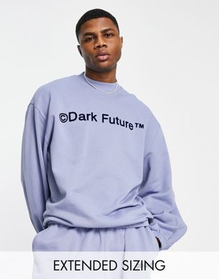 ASOS Dark Future co-ord oversized sweatshirt with balloon sleeves and logo print in blue - ASOS Price Checker