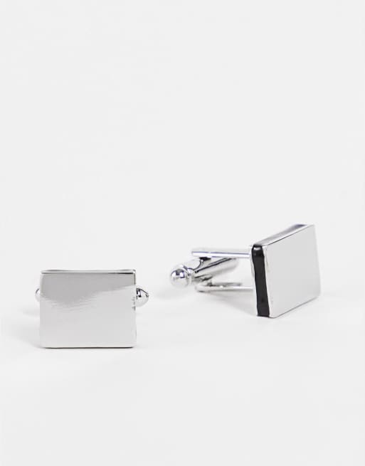 ASOS DESIGN - Boutons de manchette de soirée carrés avec bords en émail noir - Argenté