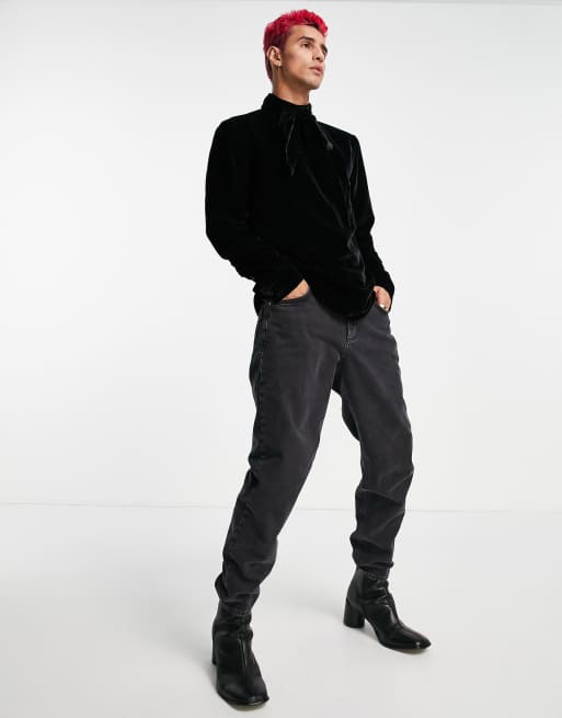 ASOS DESIGN - Chemise à col lavallière en velours - Noir, 4 de 4