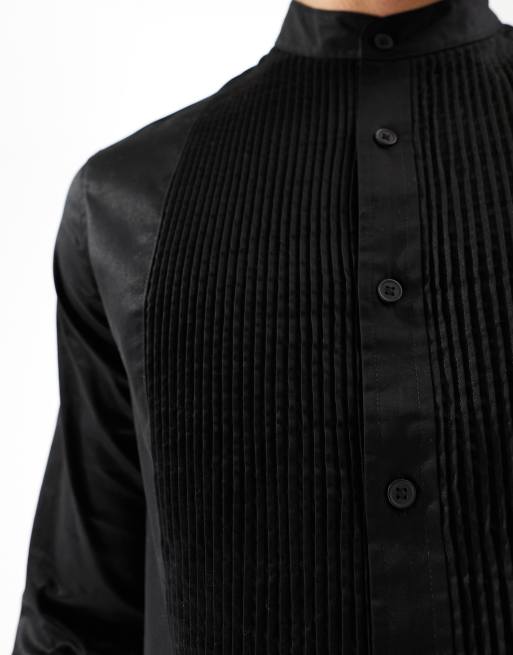 ASOS DESIGN - Chemise habillée ajustée à plastron effet satiné - Noir, 2 de 4