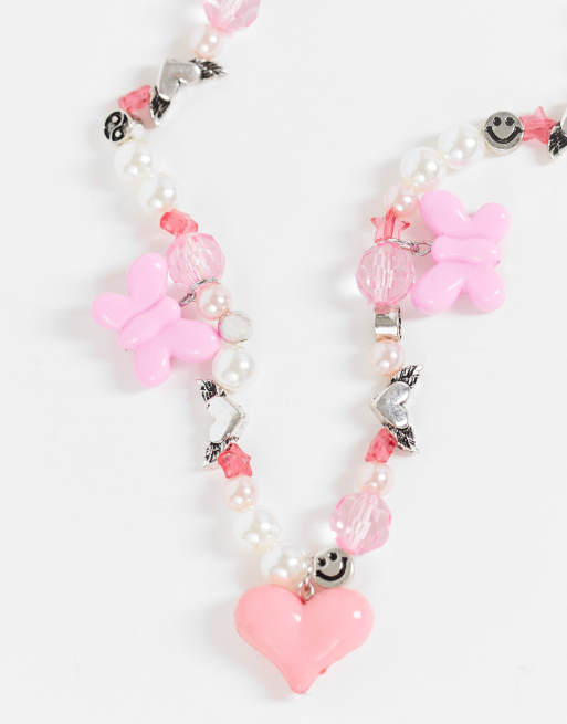 ASOS DESIGN - Collier de perles fantaisie avec pendentifs papillons et cœurs en 3D, 4 de 4