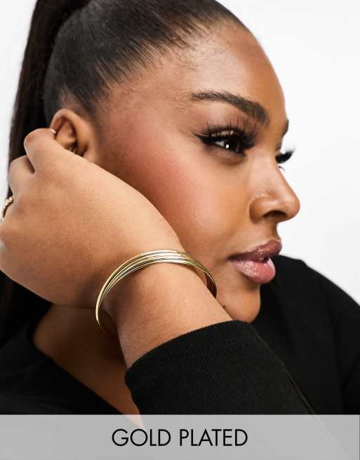 ASOS DESIGN Curve - Jonc torsadé effet superposé en plaqué or 14 carats