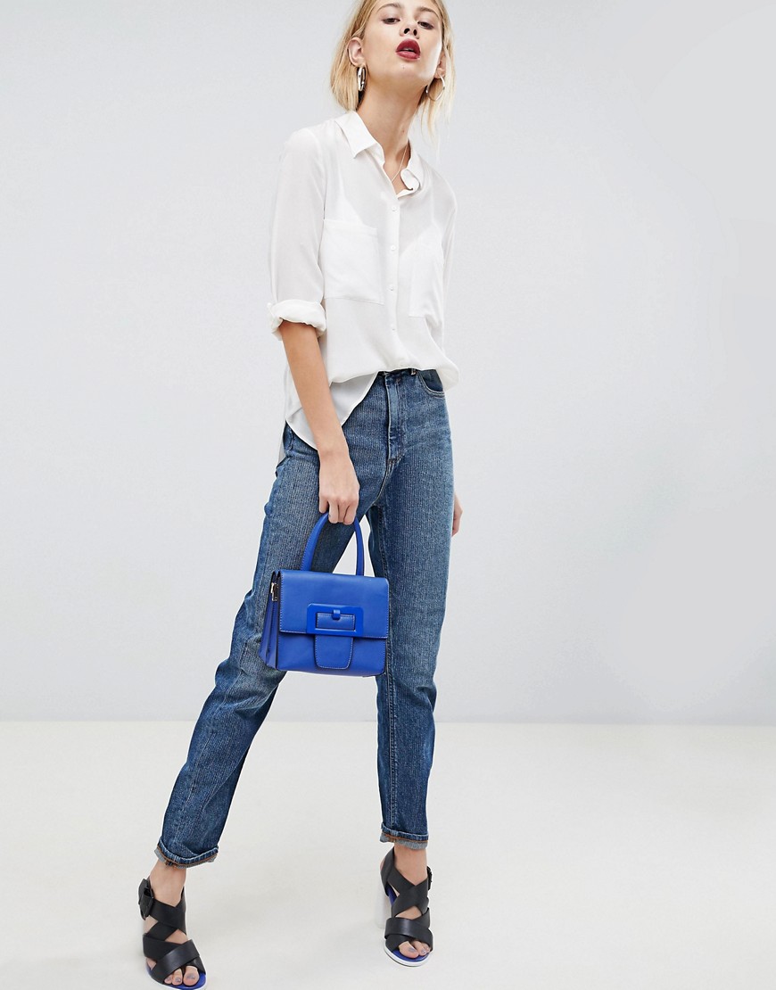 ASOS Design Farleigh - Slim-fit mom jeans met hoge taille, in textuurstreep-Blauw
