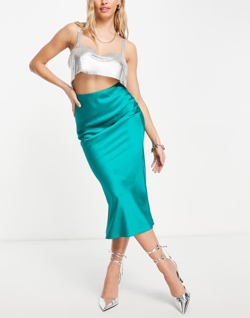 ASOS DESIGN - Jupe mi-longue en satin coupé en biais - Vert émeraude, 4 de 4