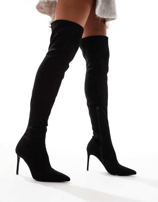 Talon Haut Cuissardes Femme Petit Talon Plissées Tombantes Simili Cuir  Boots Femme Bottes Haute Femme