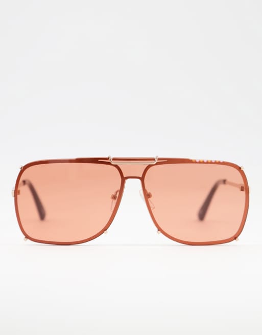 ASOS DESIGN - Lunettes de soleil aviateur à verres orange - Doré, 4 de 4