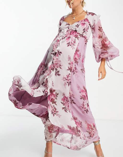 ASOS DESIGN Maternity - Exclusivité - Robe mi-longue boutonnée sur le devant à imprimés dépareillés, 3 de 4