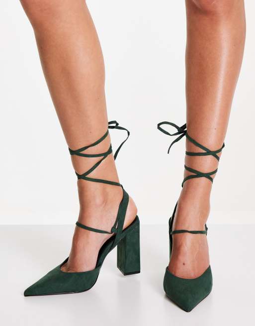 ASOS DESIGN - Panda - Chaussures à talon carré et brides nouées - Vert forêt, 4 de 4