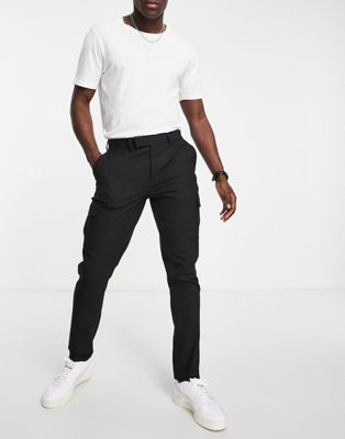 Homme Pantalon habillé skinny avec poches cargo - Noir