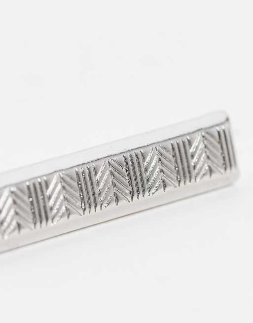 ASOS DESIGN - Pince à cravate avec motif à chevrons en relief - Argenté, 4 de 4