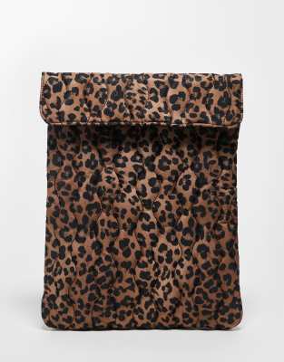 ASOS DESIGN - Pochette d'ordinateur matelassée à imprimé léopard-Marron