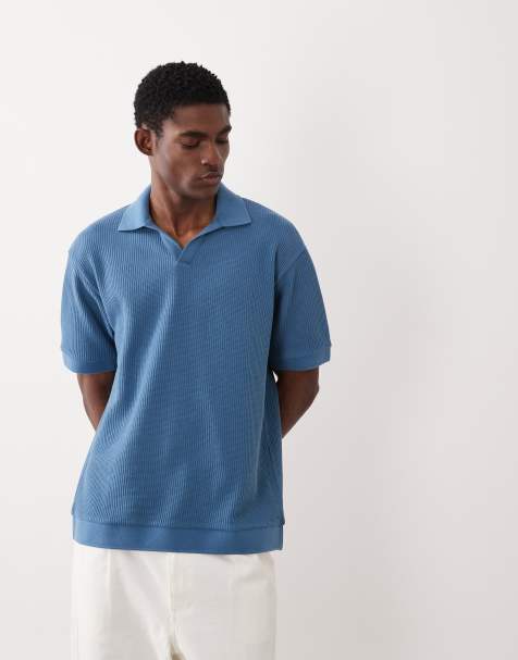 ASOS DESIGN - Polo décontracté en tissu épais gaufré - Bleu moyen - view 1
