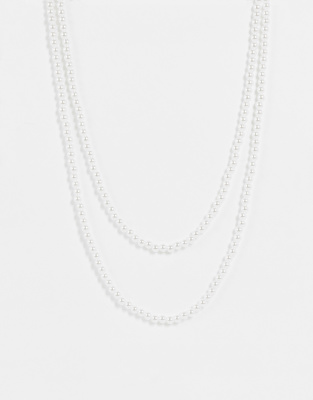 ASOS DESIGN - Sautoir double rang avec perles fantaisie - Blanc