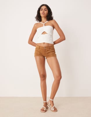 Asos Design Asos Design Slinky Cut Out Halterneck Top With Bead Detail In White