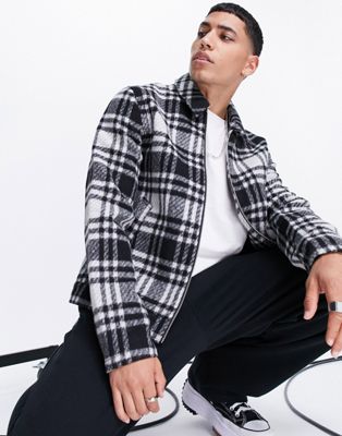 Chemises Surchemise à carreaux en laine mélangée - Noir et blanc