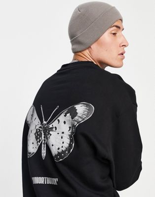 Sweats et sweats à capuche Sweat oversize à imprimé papillon gothique au dos - Noir