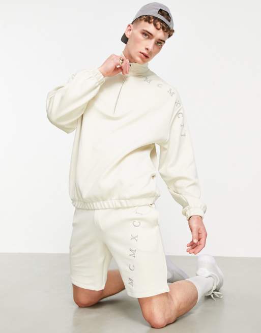 ASOS DESIGN - Sweat oversize semi-zippé en scuba à chiffres romains brodés (pièce d’ensemble)