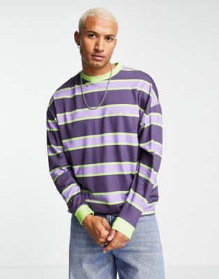 T-shirts et débardeurs T-shirt oversize à manches longues avec bordures contrastantes - Violet et vert
