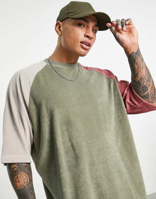 ASOS DESIGN - T-shirt oversize style color block en tissu éponge - Neutre