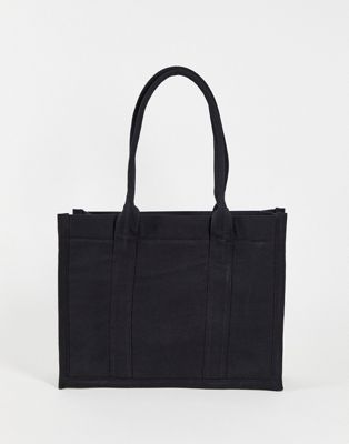 Sacs Tote bag structuré en toile épaisse avec portefeuille interne - Noir