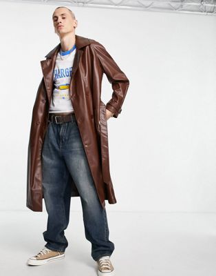 Homme Trench-coat oversize en imitation cuir - Marron