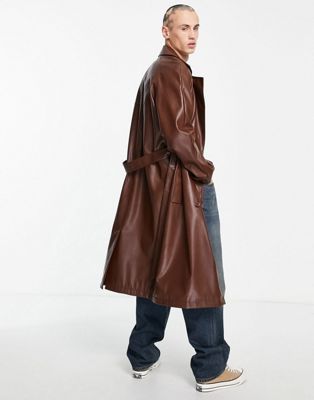 Homme Trench-coat oversize en imitation cuir - Marron