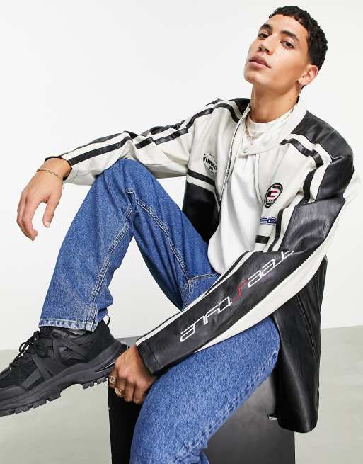 ASOS DESIGN - Veste de course oversize en similicuir à broderie - Noir