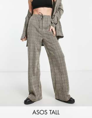 ASOS DESIGN Tall Pantalon ample et fluide en jersey a carreaux Sauge