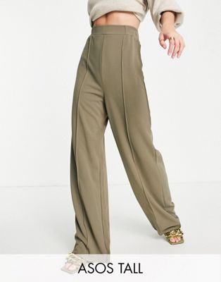 Pantalons et leggings DESIGN Tall - Pantalon ample et fluide en jersey - Vert mousse
