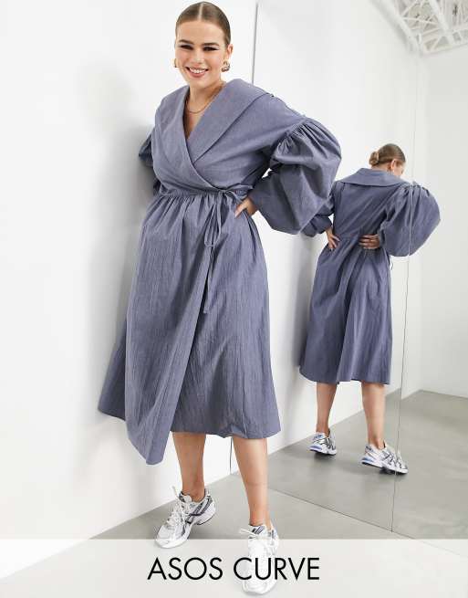 ASOS EDITION Curve Robe portefeuille mi longue smocks avec col