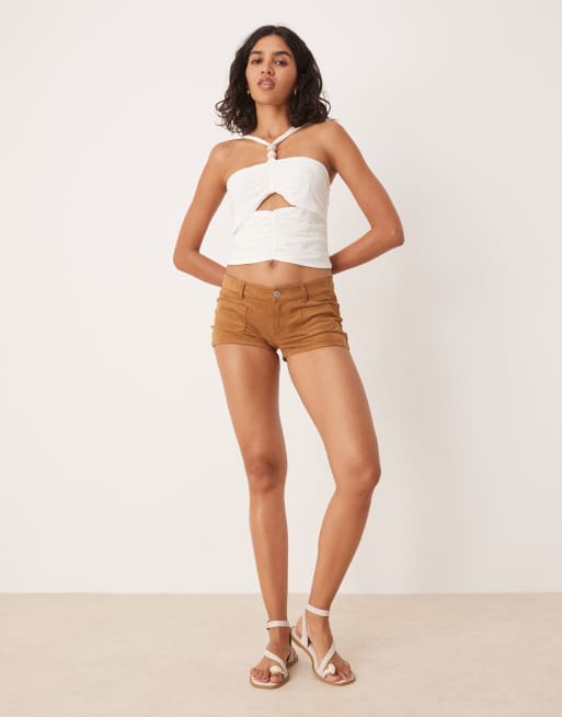 ASOS&nbsp;DESIGN slinky cut out halterneck top with bead detail in cream, 2 of 4