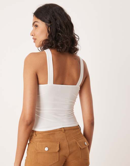ASOS&nbsp;DESIGN slinky cut out halterneck top with bead detail in cream, 4 of 4