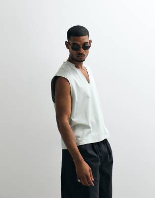 Asos Design Asps Design Boxy Oversized Tank With V-neck In Green