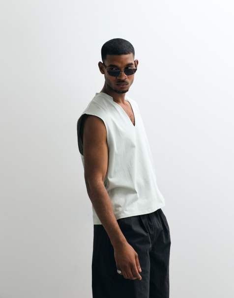 ASPS DESIGN boxy oversized tank with v-neck in gray - view 1